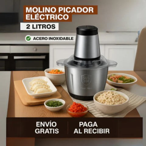 PicaFácil® Molino Picador Electrico 2L En Acero Inoxidable